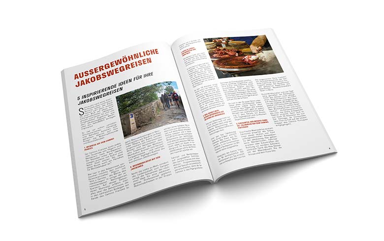 Editorial Design für Kundenmagazin mit dem Schwerpunkt Jakobsweg
