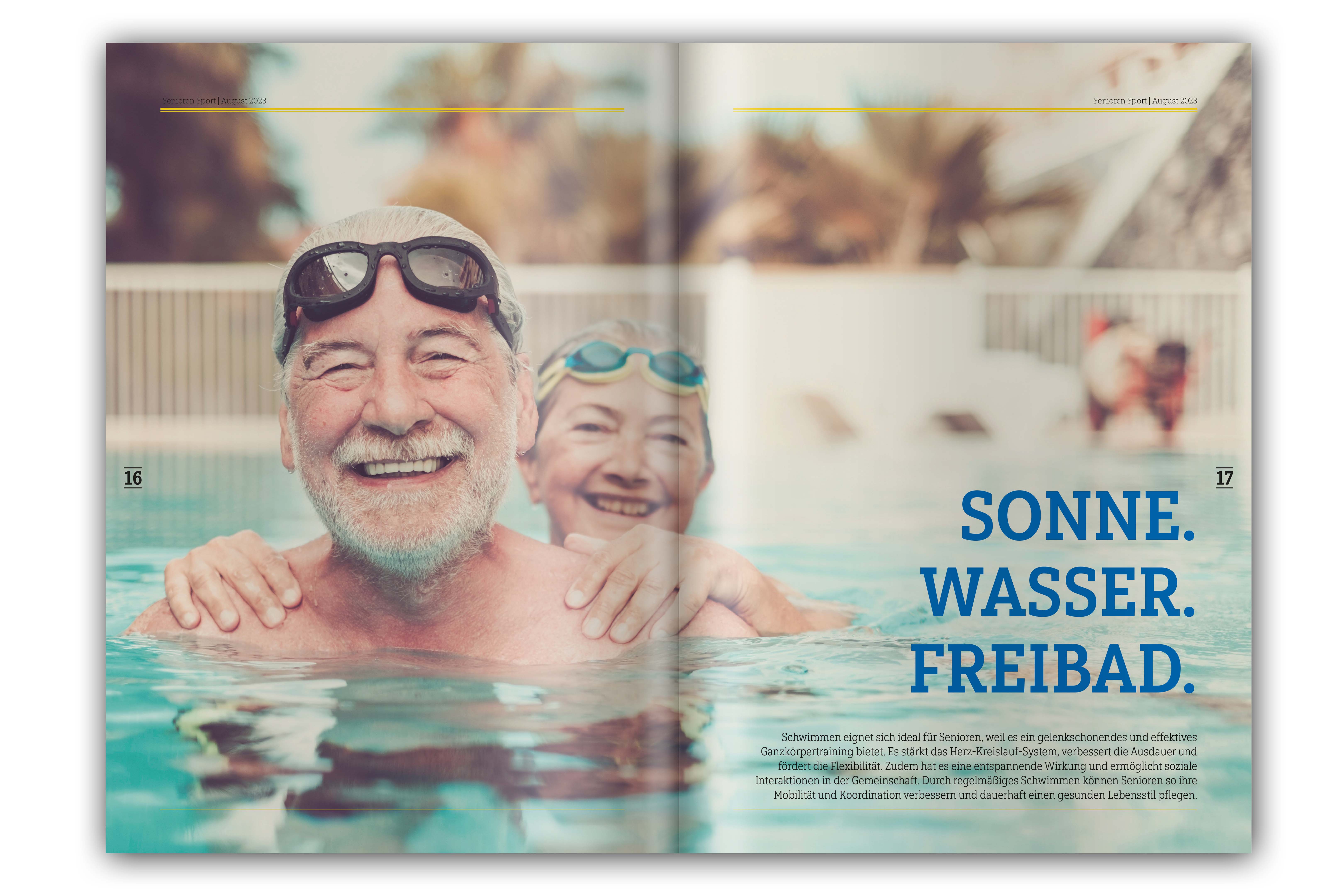 Sonne. Wasser. Freibad - Gestaltung Kundenmagazin Seniorenschwimmen