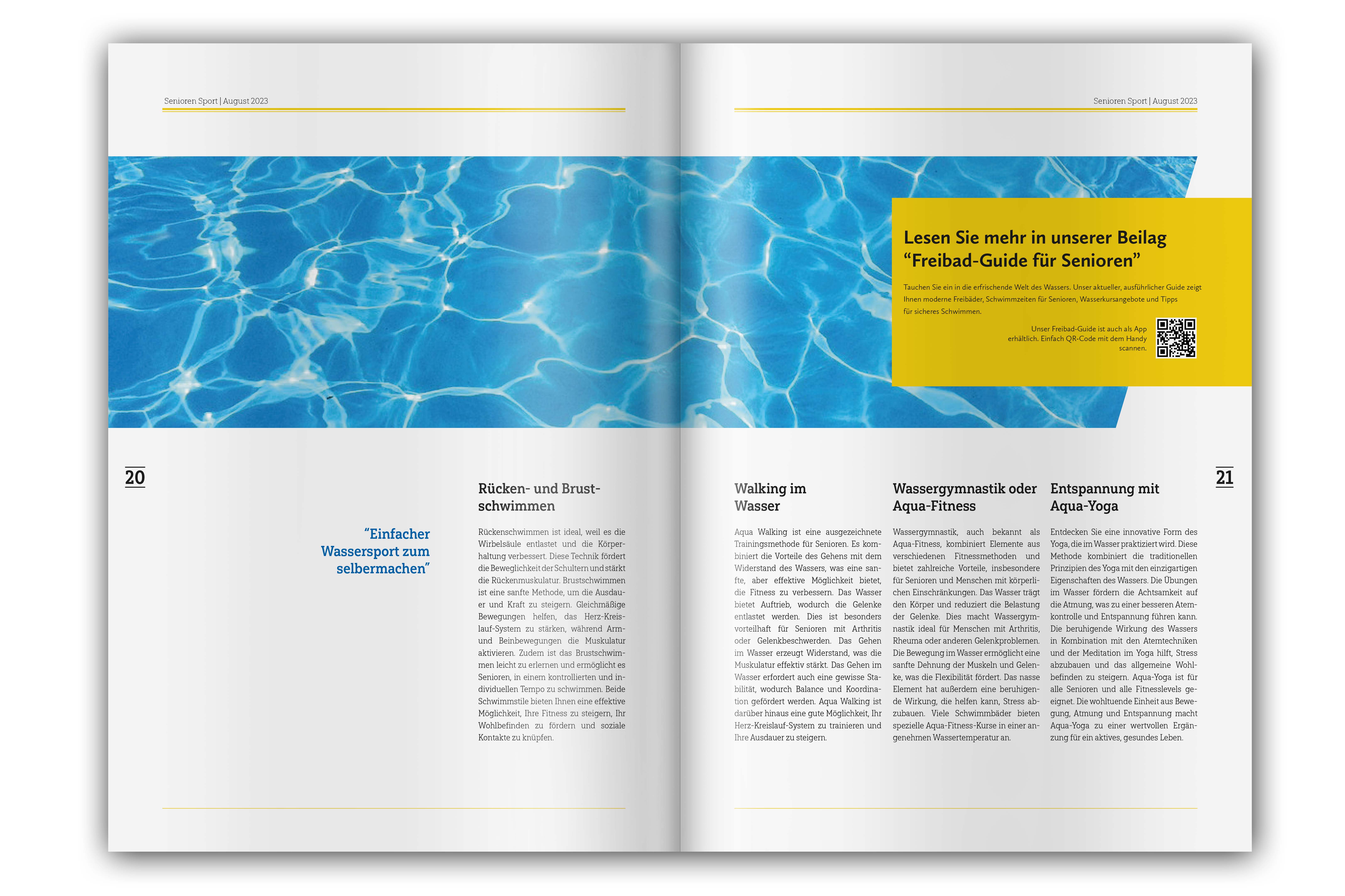Editorial Design für das Kundenmagazin Seniorenschwimmen mit Tipps